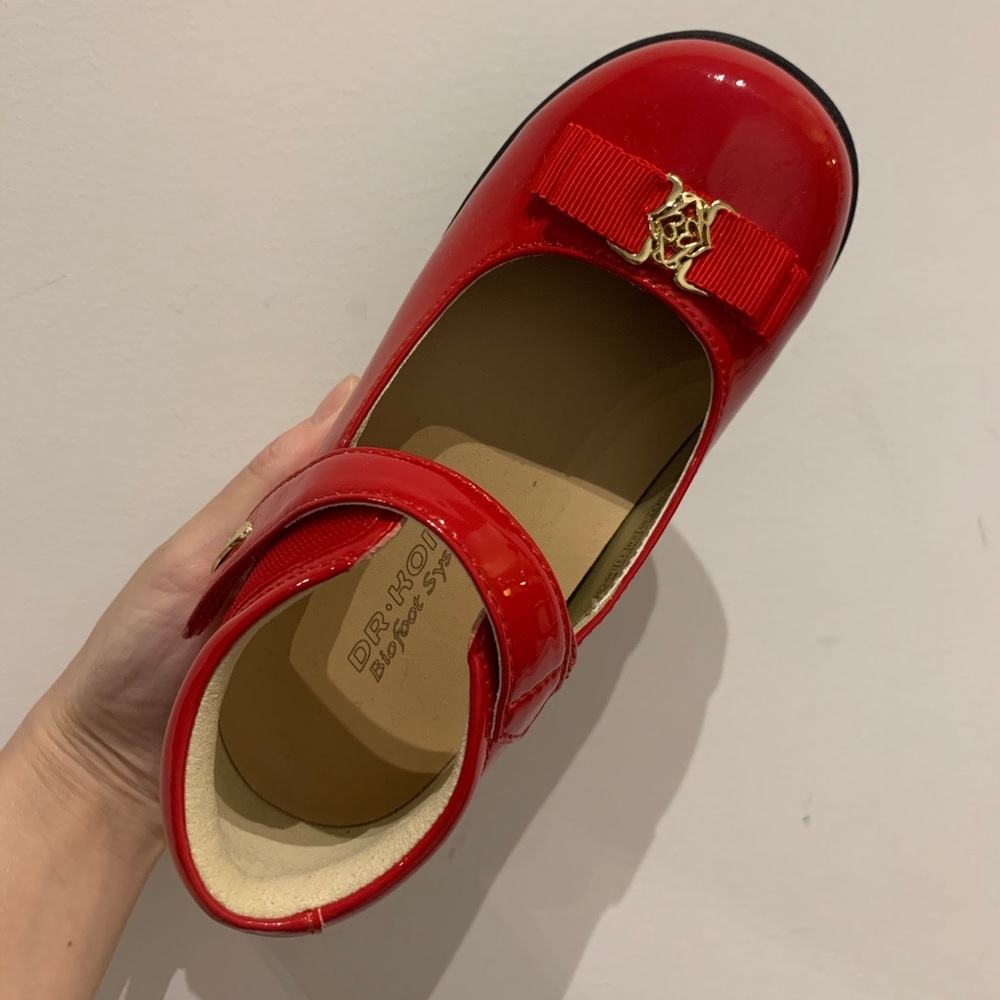 NWOT Red Patent Leather Flats with Ribbon Detail